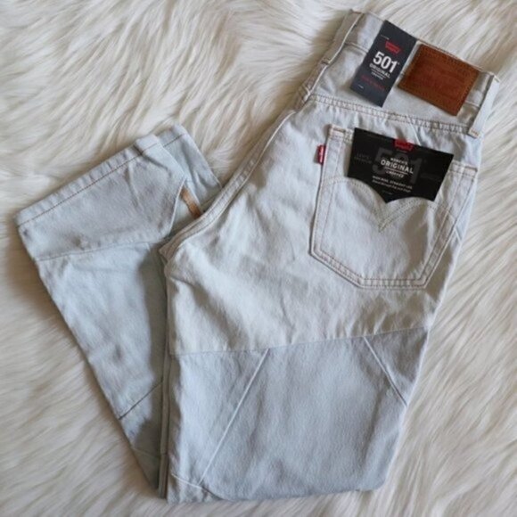 NWT Levis 501 Original Light Blue Wash Cutout Cropped Denim Jeans Size 26 - Picture 3 of 14